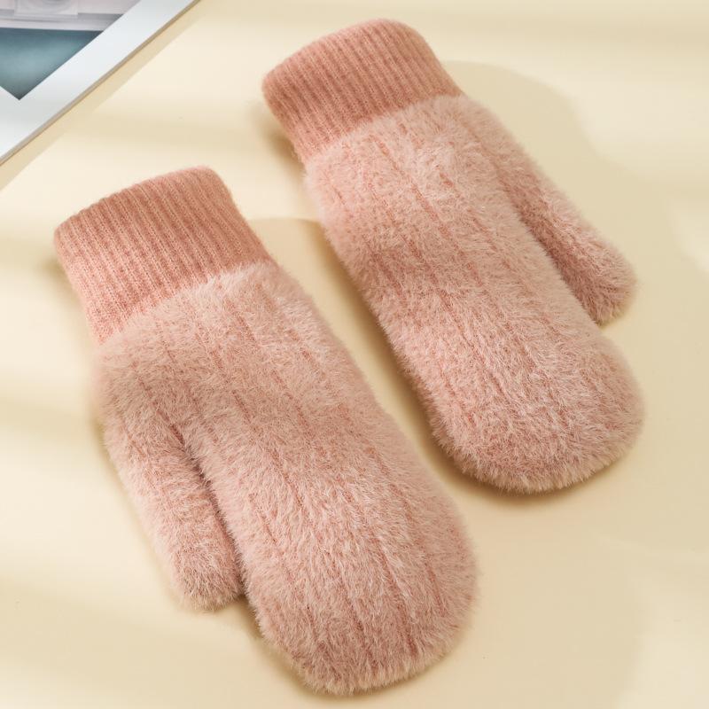 Gloves female winter cute student thickened couple male plush cycling cold warm full finger gloves