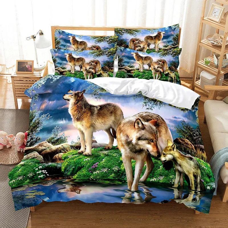 Wolf Pattern Bedding Set, Duvet Set, 3D Digital Printing Bed Three-Piece Set, Fashionable Design