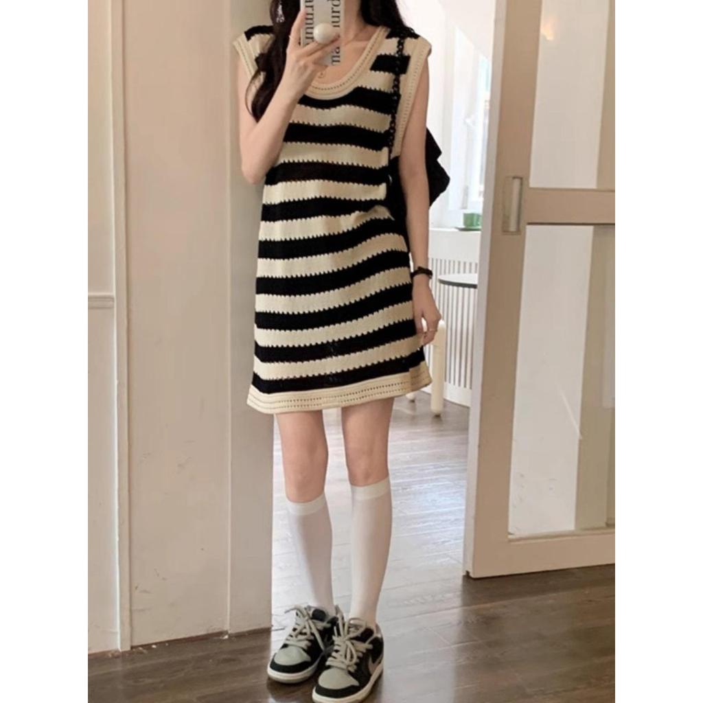 2025 Women's Striped Summer Sling Vest Dress - Slim Fit, Sleeveless Design