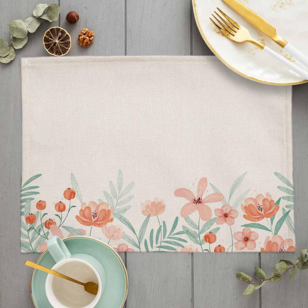 Bohemian Floral Pattern Placemat Kitchen Decor Cotton Linen Boho Dining Table Mats Coaster Pad Bowl Coffee Cup Mat 40X30cm