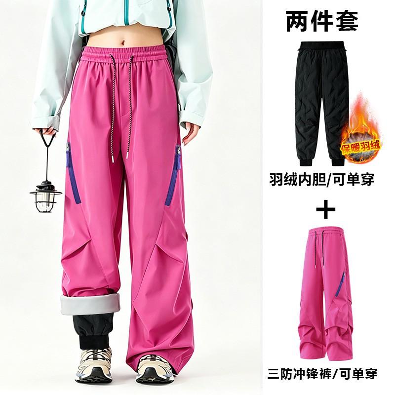 Men Women 3-in-1 Waterproof Windproof Hiking Ski Pants With Fleece Liner Winter Outdoor Trekking Camping