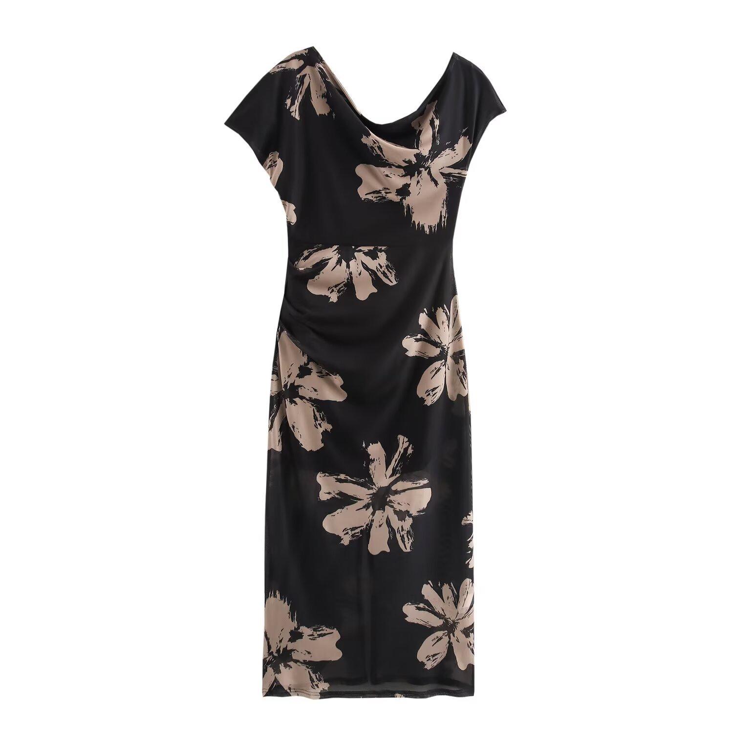 

Зимняя мода для женщин 2024: Платье бодикон в европейском и американском стиле на одно плечо, слим-фит, с принтом Medium цветочный