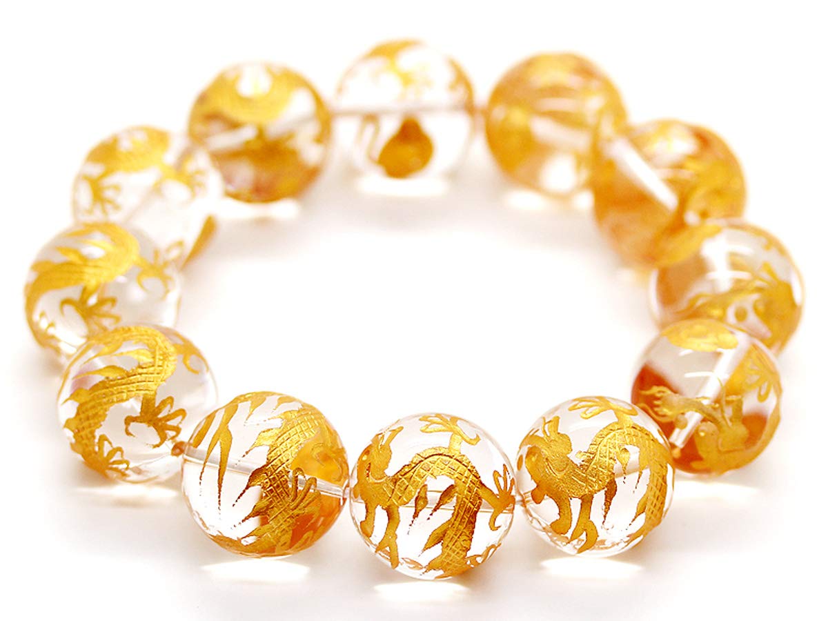 

brand Gold carved emperor dragon natural crystal 20mm explosive beads beautiful shining natural stone [No item] five-claw bracelet, золотий