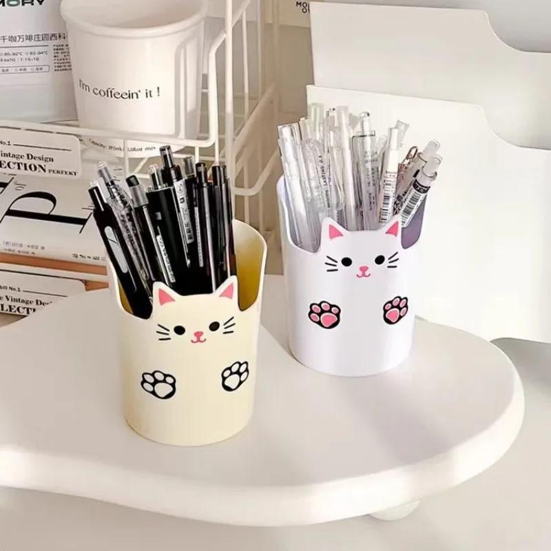 1 Piece Cute Cartoon Pencil Organizer for Kids Lovely Anime Cat Makeup Brush Holder Kawaii Kitten Stationery Holder Student