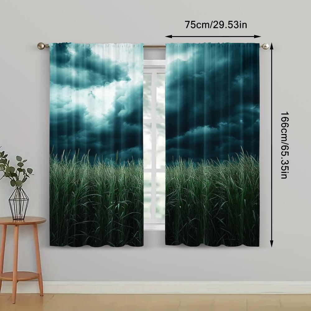 2pc, Scene Curtain Dramatic Sky Durable Polyester,Without Electricity Festive Holiday Applies To Indoor Celebrations, Room