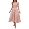 2026 Spring Summer Women's High Waist Solid Color Waist-Cinching Short Sleeve Dress