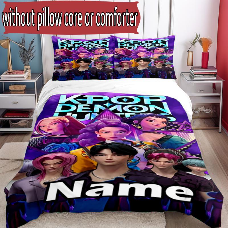 Set copripiumino 3 pezzi (1*Copripiumino + 2*Federe, Senza Nucleo), Set Biancheria da Letto Personalizzato con Nome KPop Cacciatori di Demoni, Decorazione Camera da Letto Casa Regalo