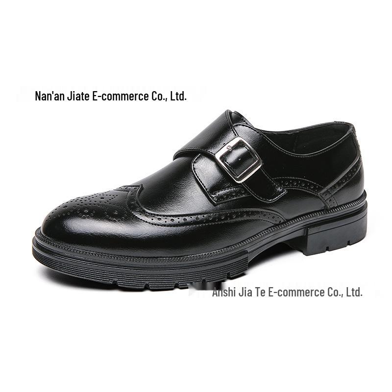 Plus Size Men's Leather Carved Buckle Brogue Shoes - Formal & Casual Monk Shoes