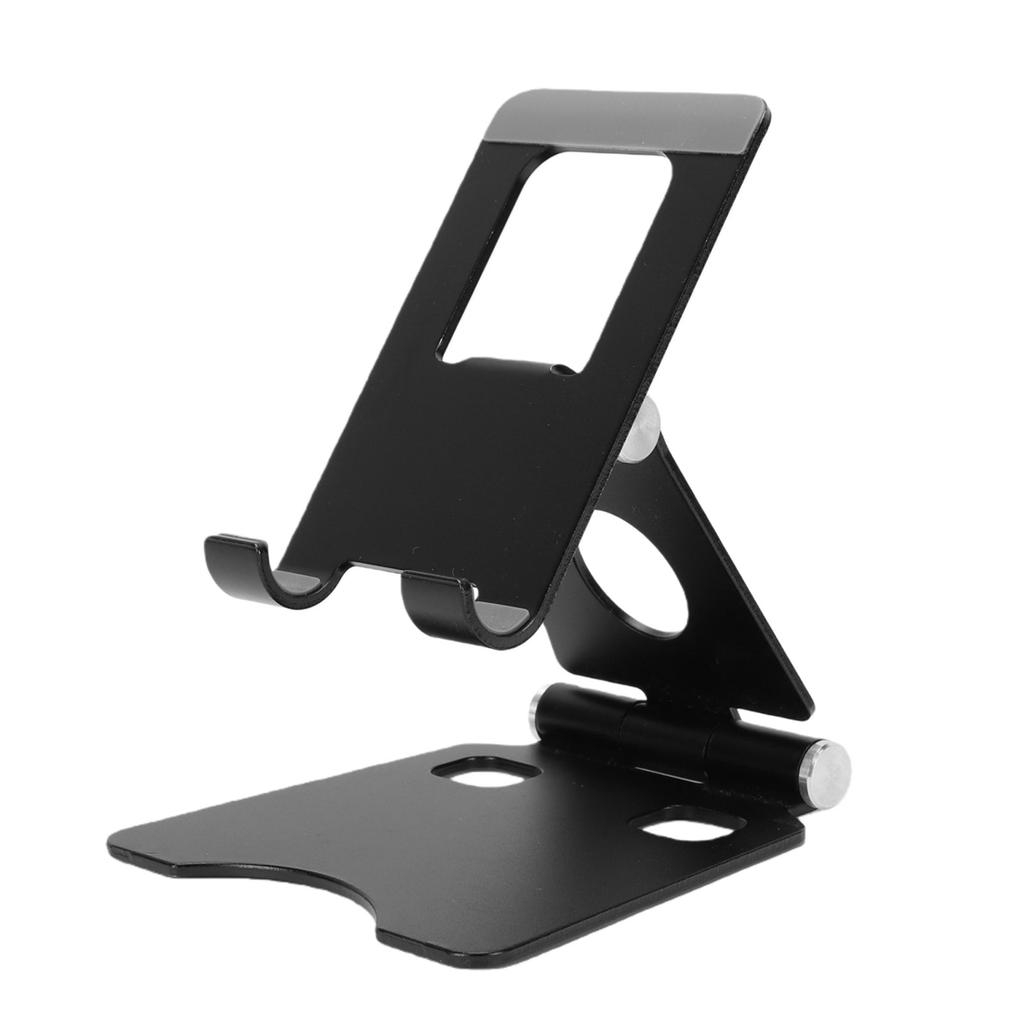Dual Folding Cell Phone Stand Aluminum Alloy Adjustable Desktop Phone Holder Matte Black Black
