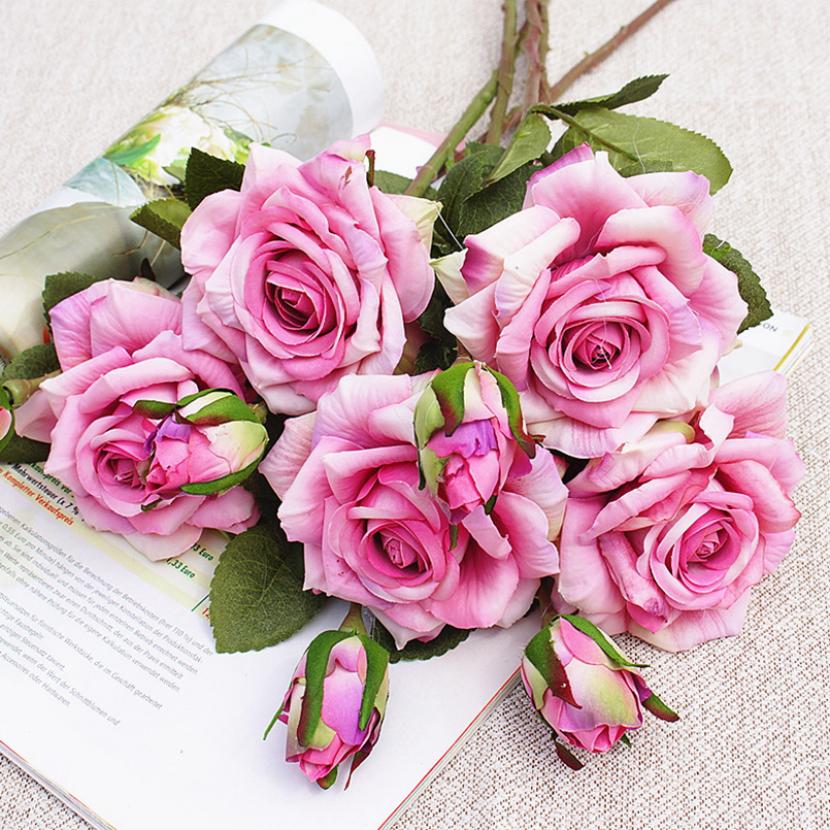 1pc Artificial Flowers Silk Rose Home Living Room Vase Outdoor Garden Wedding Bridal Bouquet Christmas Decoration Diy Gift Box