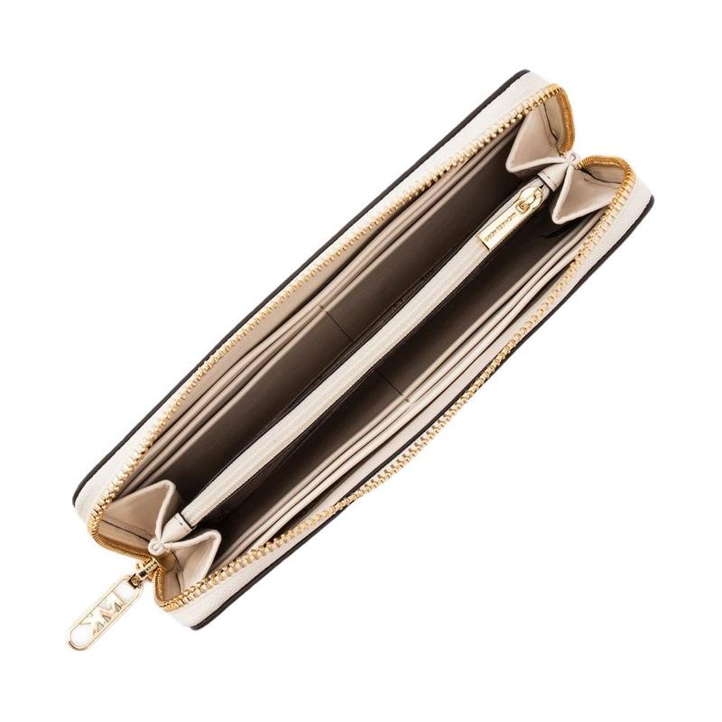 Michael Kors Empire EMPIRE Gold Hardware Zipper Closure Cowhide Wallet Large Size Women's Light Cream