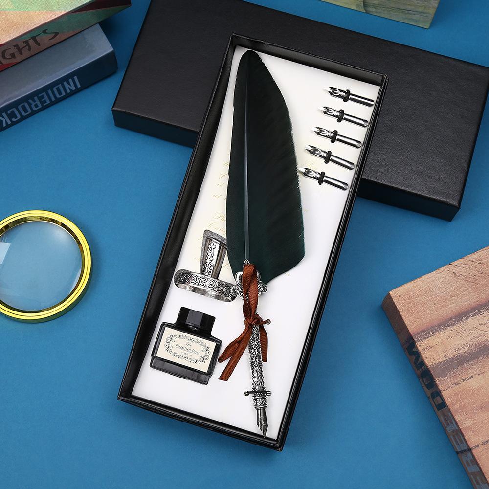 Vintage British Feather Pen Gift Box Mechanical Steampunk Dip Pen Student Graduation Gift