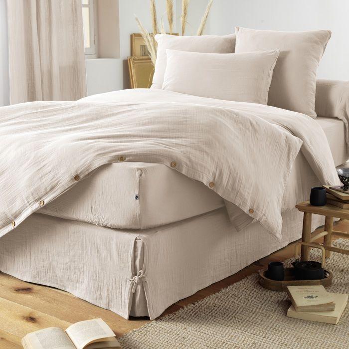 Cache-sommier - Gaïa - 90 x 190 cm - Gaze de coton - Beige - OEKO-TEX