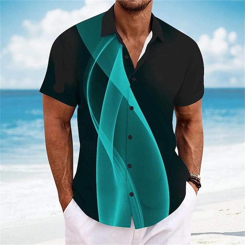 Herren Sommer Color-Blocked Kurzarmhemd, Stilvolles Design, Outdoor Lässig Urlaubsherrenhemd, Bequemer und Weicher Stoff M