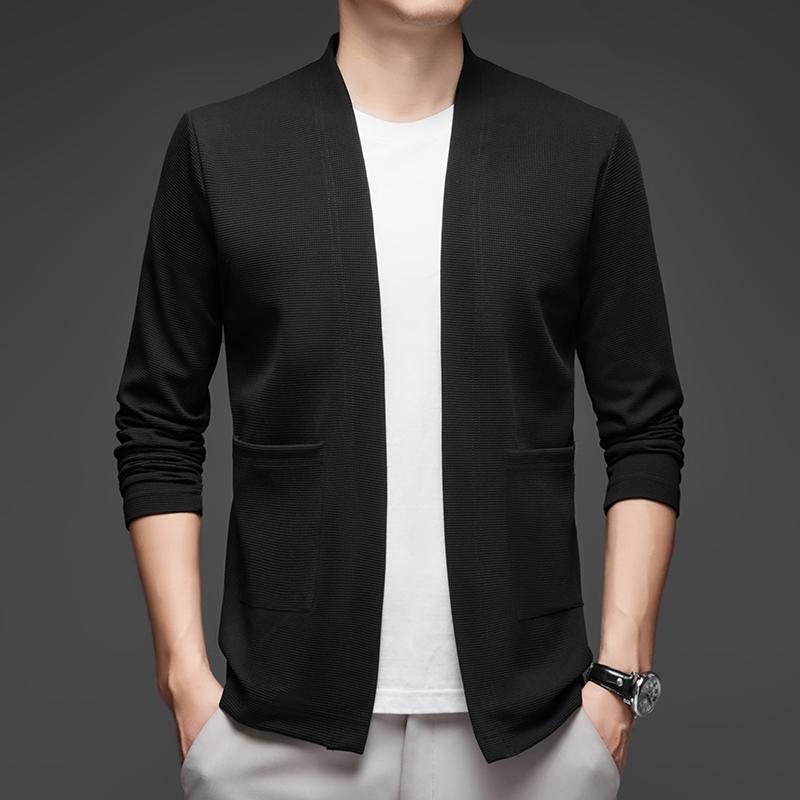 Men's Business Casual Long Sleeved Solid Color Cloak Jacket Knitted Comfortable and Fashionable All Season Versatile Top