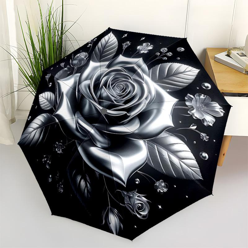 

1pc Black Rose Umbrella Portable Folding Umbrella Durable Iron Frame, Suitable for All Seasons Home Travel Outdoor yy260319070