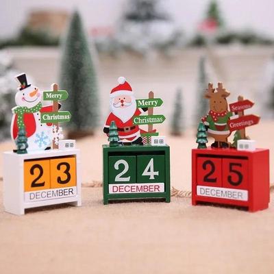 Adventskalender Holz Frohe Weihnachten Ornamente Dekorationen für Zuhause Weihnachts-Tischdeko Neujahr Niedliche Schreibtisch-Accessoires