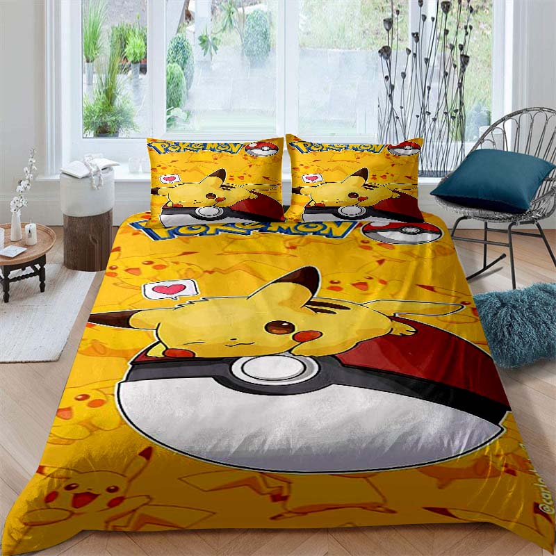 

2026New Pikachu Cartoon Three-piece Bedding Set, Suitable for Bedroom Decor, Available in Large and Extra-large Sizes. 135x200cm
