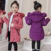 Girls' Winter Mid-Length Thickened Warm Tops Hooded Slim-Fit Letter Print Jacket