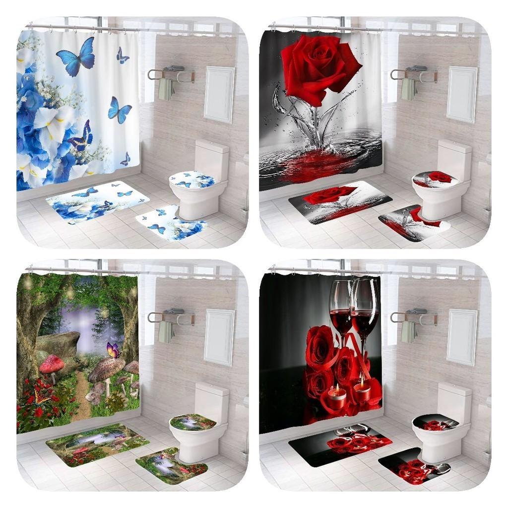 Elegant Modern Style Peva Shower Curtain Set For Bathroom Dry Wet Separation
