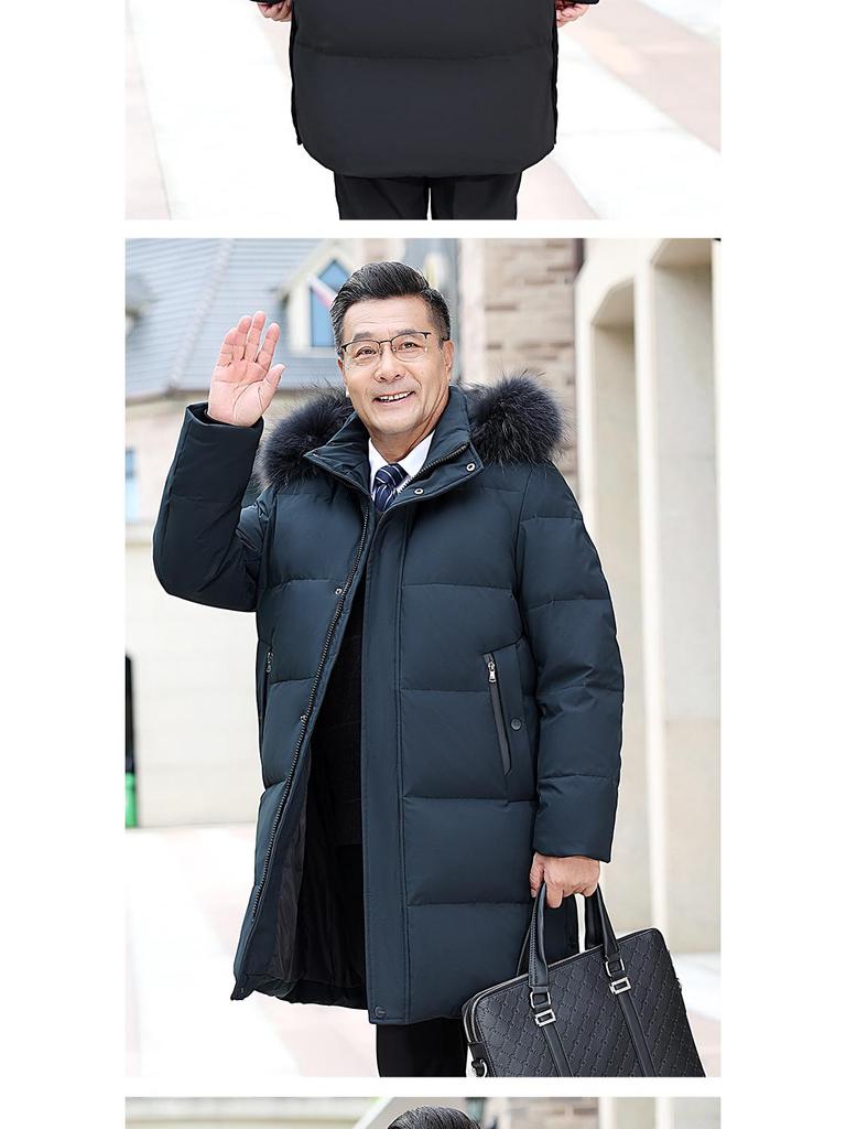 Men's Winter Mid-Length Thickened Down Jacket for Middle-Aged and Elderly - Cold-Proof, Plus Size