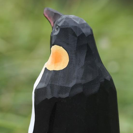 Penguin Ornament Real-looking Wooden Goose Animal Theme Small Size Penguin Carving Ornament for Desktop
