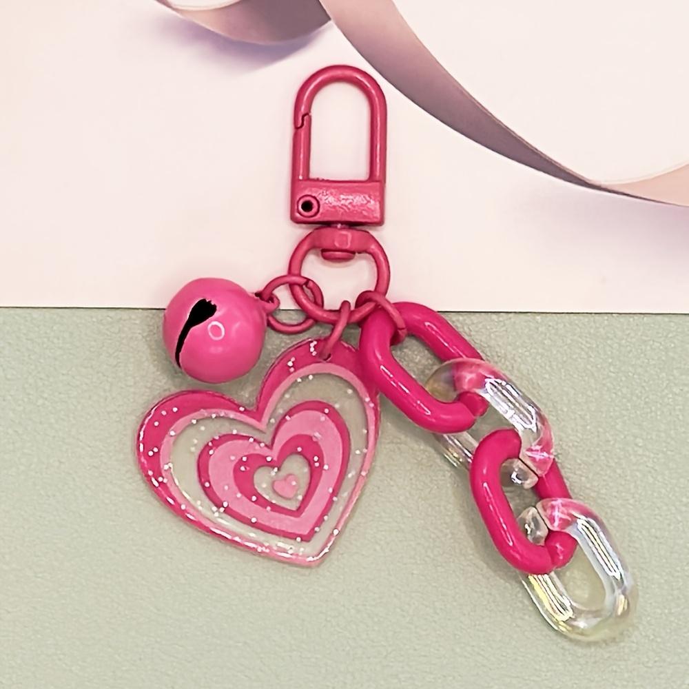 1pc Pink Acrylic Love Heart Keychain with Bell Charm, Fashion Accessory for Phone Case, Car Keys, and Purses