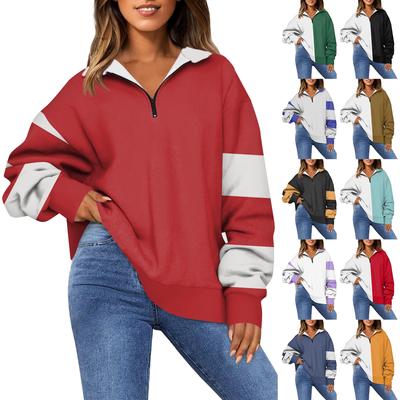 Γυναικείο Μόδα Πέτο Ριγέ Μπλούζα Φούτερ με Μακρύ Μανίκι και Φερμουάρ