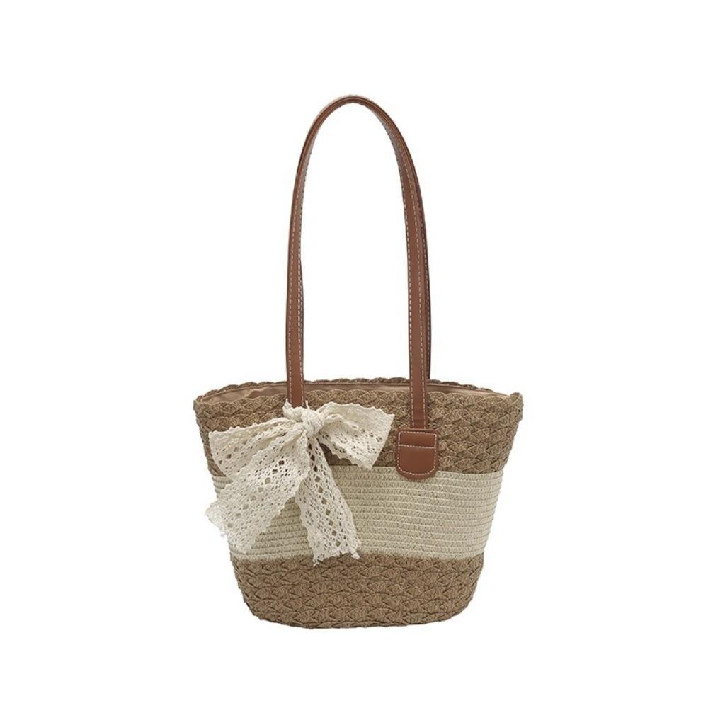 Summer Striped Tote Bag Straw Woven Large Capacity Shoulder Bag Handmade Lightweight Beach Handbag