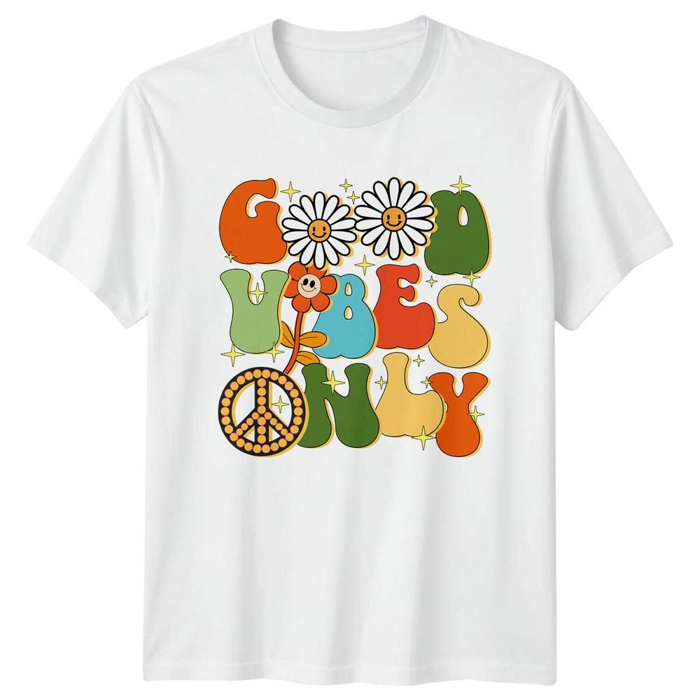 Good Vibes Only Retro Daisy Peace Vintage Style TShirt S