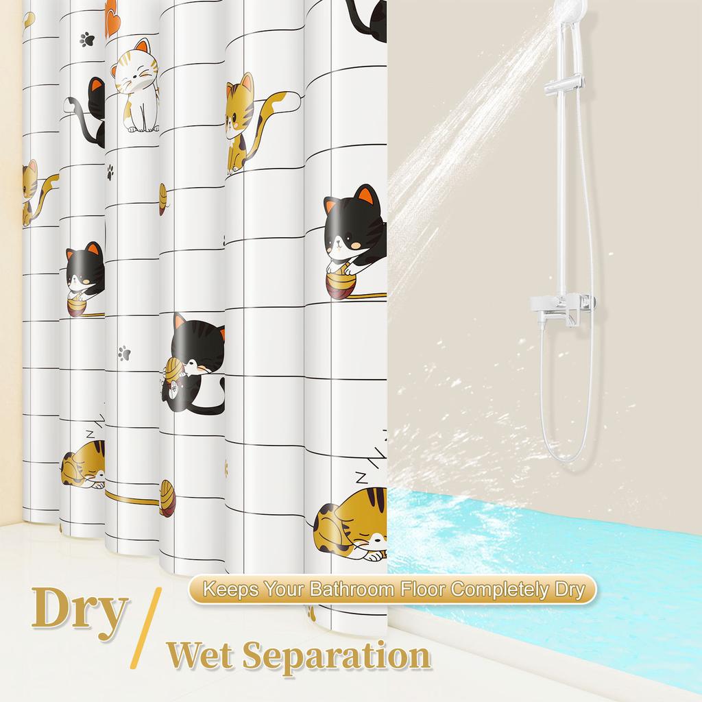 1pc Cute Naughty Cat Kids Shower Curtain Funny Cartoon Waterproof PEVA Bathroom Decor