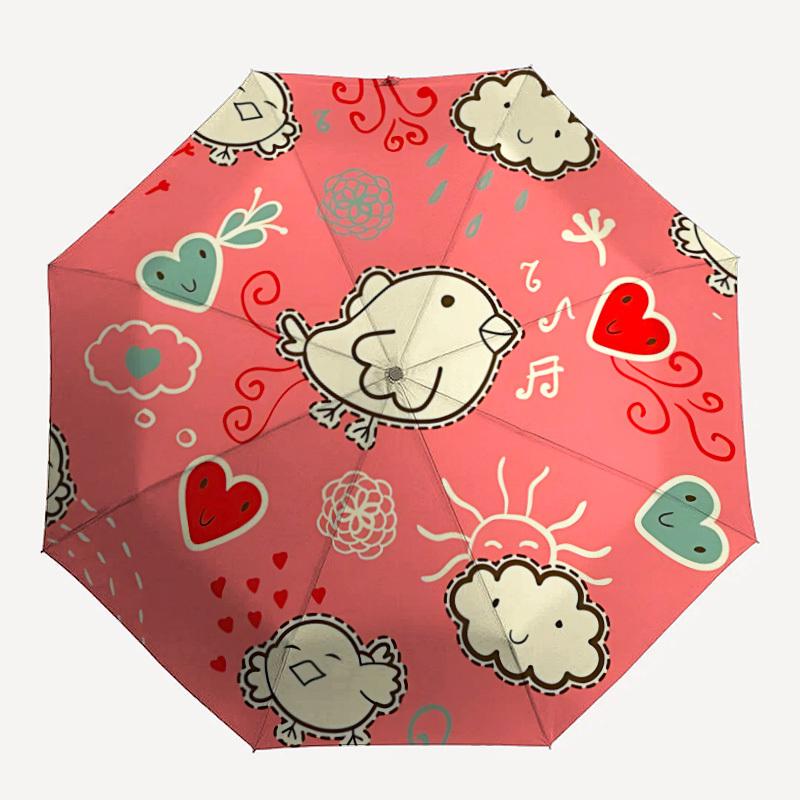 1pc Birds, Hearts Automatic Folding Umbrella - Portable Collapsible Design, 8-Rib Iron Frame, Durable Fabric yy251125133
