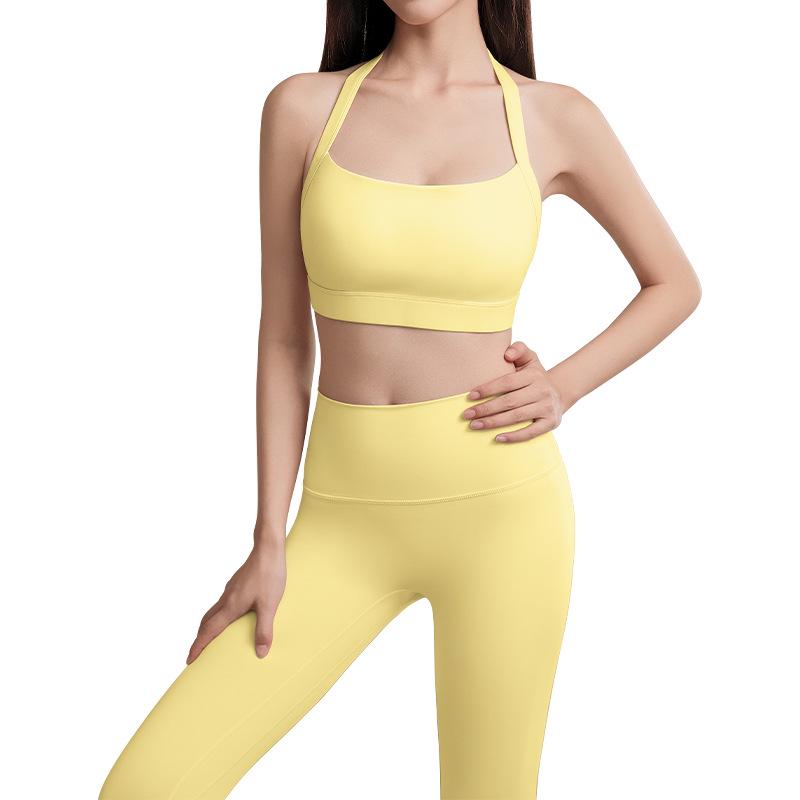 

Спортивный бюстгальтер с лямкой через шею и комплект леггинсов с завышенной талией для женщин - одежда для пилатеса, йоги и фитнеса с низкой ударной нагрузкой M