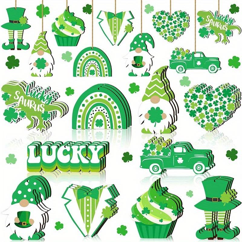 

10pcs/1set Wooden Lucky Grass Decorative Pendant Irish Festival Clover Small Woodblock Party Crafts