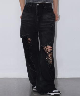 CHICKS Spodnie jeansowe z wycięciami, czarny denim