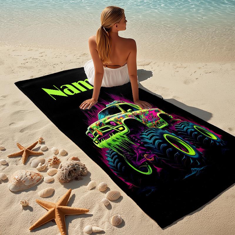 Custom Name Monster Jam Night Stylish Digital Printing Beach Towel Quick‑Drying Absorbent Blanket for Beach Pool Gym Travel