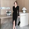 Spring Slim Fit French Slit Dress - Elegant Designer Light Luxury Style