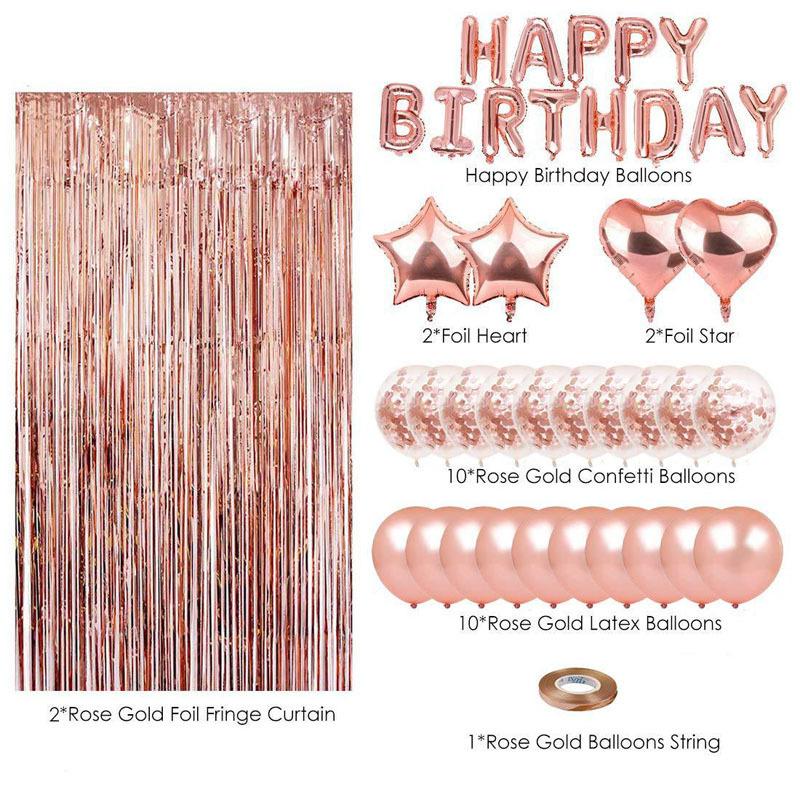 Happybirthday Birthday Balloon Set, Rain Curtain Birthday Letter Balloon Adult Kids Party
