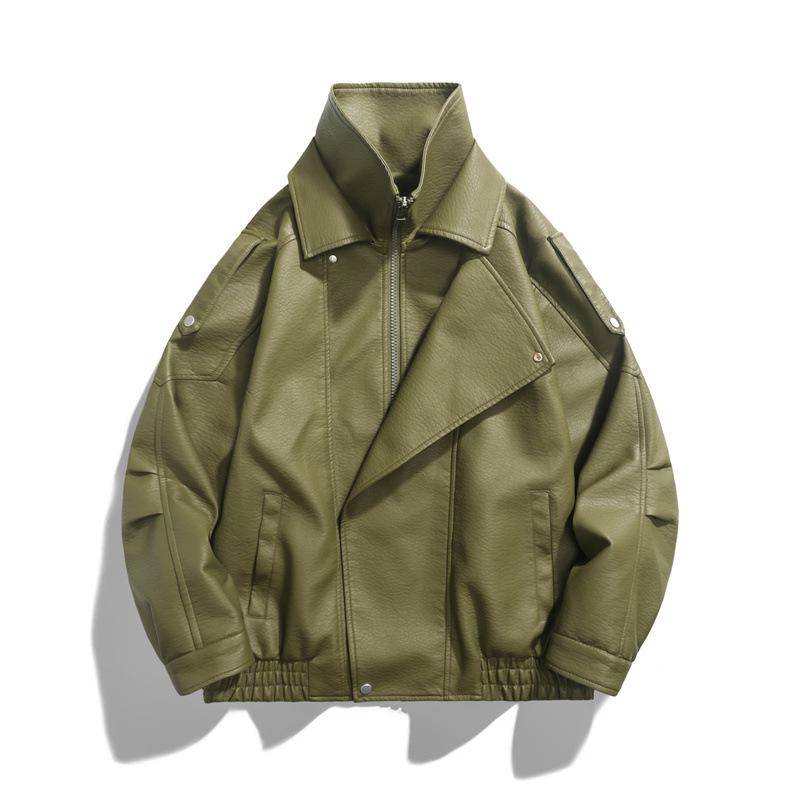 

Men s Trendy Motorcycle PU Leather Jacket - Spring & Autumn Collection XL армия зеленый