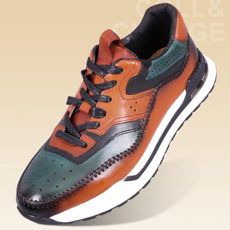 France Luxury Men Casual Sneaker Soild Brown  Sports Style Daily Lace-up Genuine Leather Flat Derby Shoes B16