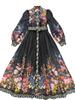 Elegant Early Spring Resort Lapel Long Sleeve Wide Hem Printed Dress
