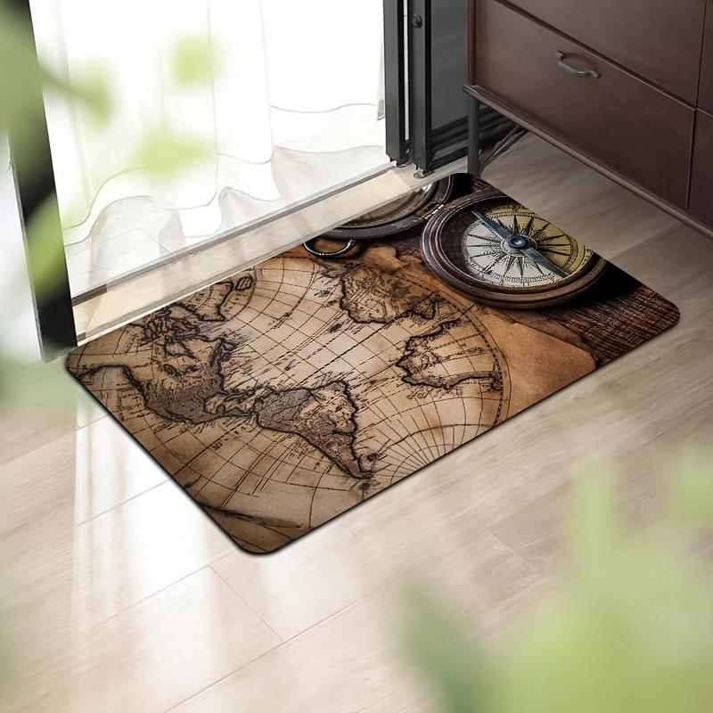 1PC Old Map Pattern Kitchen Rugs Non-Slip Home Door Mats Pop design Bathroom Rugs Bath Mat Carpet for Home Sink Laundry Decor