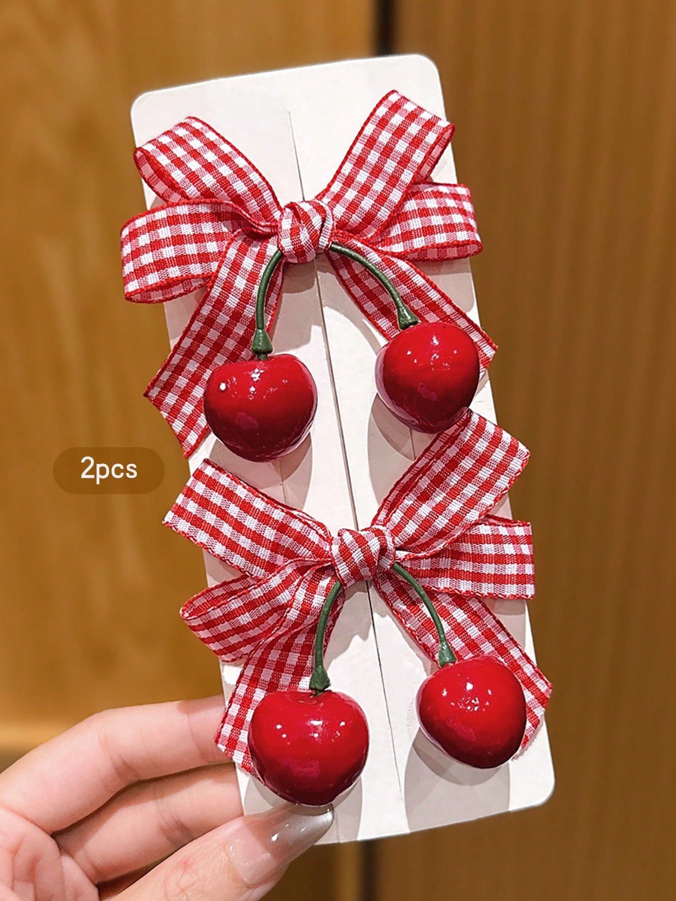 

2pcs Cute Cherry Plaid Bow Hair Clips, Korean Style Sweet Hair Barrettes, Daily Wear Hair Accessories for Women Size fits all бордовый