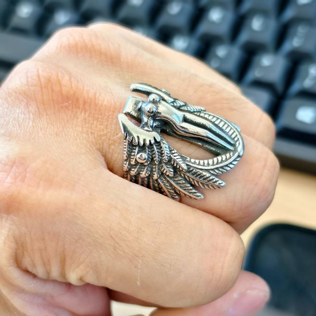 Antique Distressed Two Tone Silver Men's Wide Band Ring