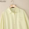 ZANZEA Women Casual Turn Down Collar Loose Long Sleeve Button Blouse