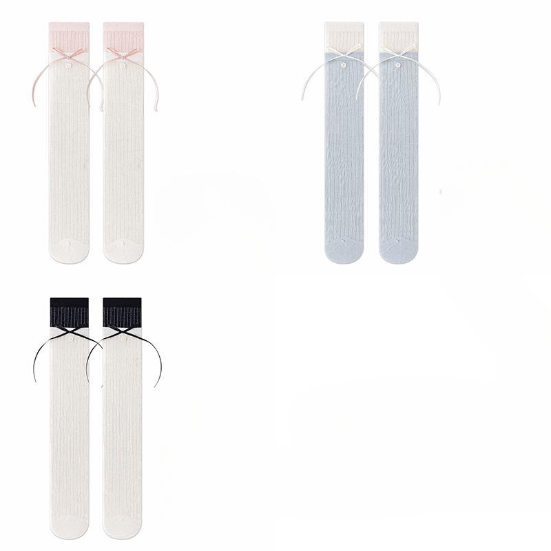 

3 пары Летние тонкие сетчатые носки для девочек | Носки до икр/колен в стиле принцессы с бантиком - Детские дышащие сетчатые чулки One Size