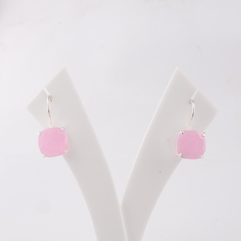 Rare Rose Chalcedony Gemstone 925 Sterling Silver Jewelry Handmade Earrings 1" EE-172-18