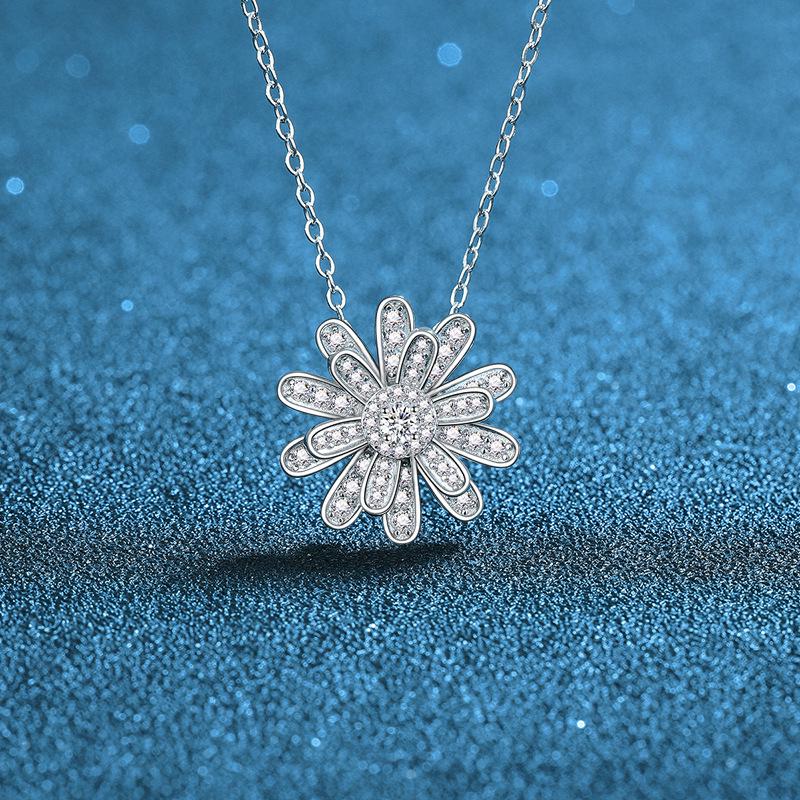 Sterling Silver Sunflower Pendant Necklace - Minimalist Women's Clavicle Chain