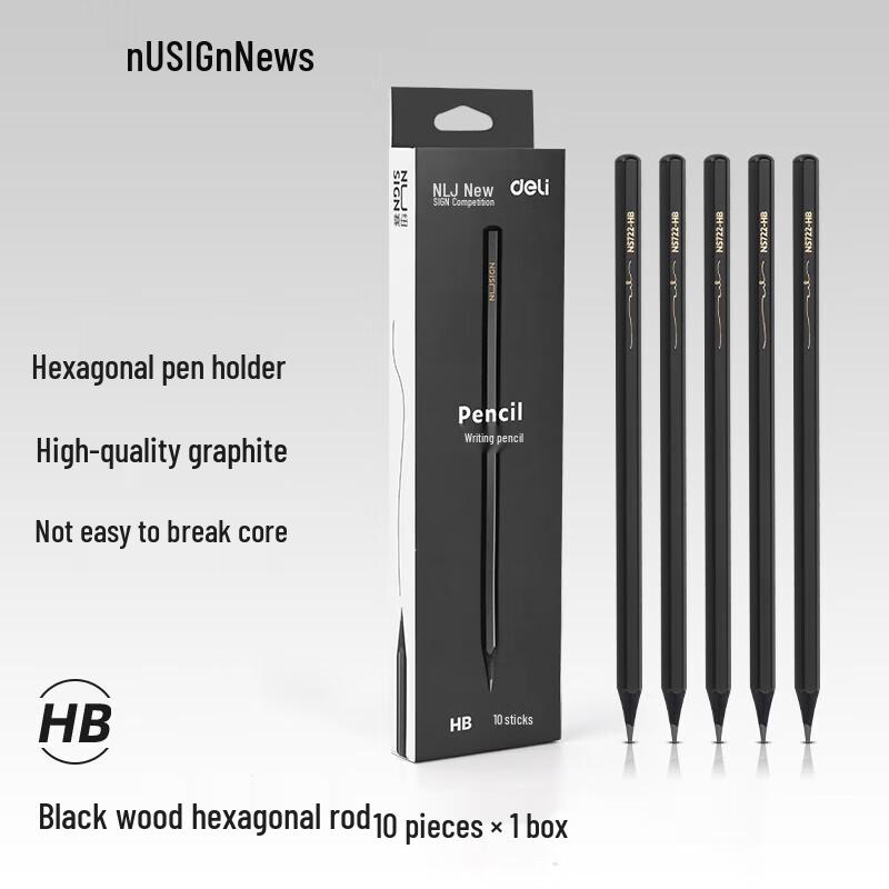 Deli NS722 HB Black Wood Pencils (10-Pack)