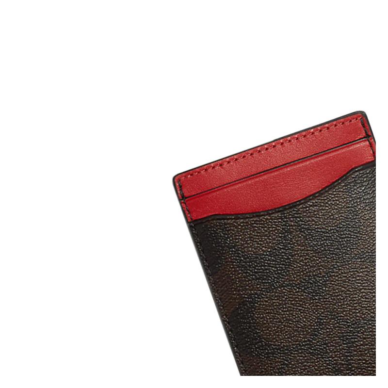 Coach Boxed 10 Classic Presbyopic Gift Box with Money Clip, Canvas and Leather Card Holder, Men's Model, Brown/red